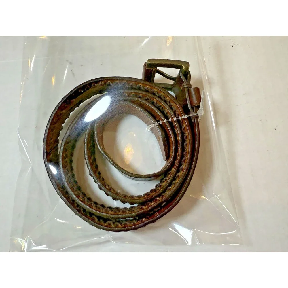 Dockers Brown Leather Belt Unisex Braided Brass Buckle Size L‎ Vintage 1990s